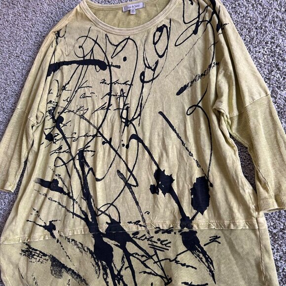 Jess & Jane Womens XL Tunic Top Yellow Abstract Print 3/4 Sleeves USA Made - Picture 7 of 10